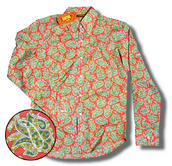 View Item Chenaski Ltd Edition Retro 60's 70's Paisley Print Long Sleeve Shirt Pink Green